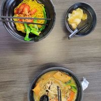 Wonton mee and fish slice bee hoon soup at Makan Vegan - 斋这里 in Central Singapore