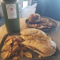 Patty melt is closest, impossible burger to the back. at Top Out Café in Indianapolis