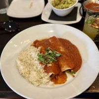 Vegan Enchilada with Tomato Pepper Sauce and Mezcal Margarita  at LUNA in Murrells Inlet
