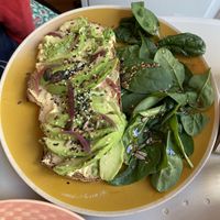 Vegan avocado and hummus toastt  at Kabana in Bordeaux