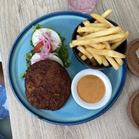 lentil burger without milk buns  at Kafe 5999 in Willemstad