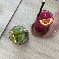 red and green immunity juices  at Kafe 5999 in Willemstad