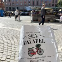 Nice to eat at outside at Hötorget in the sun  at Elli's Falafel in Stockholm
