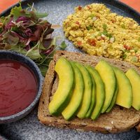 Scrambled tofu with avo on toast + salad. at HeyBong - The Healthy Secrets  in Siem Reap
