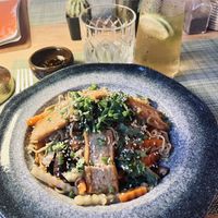 Pumpkin noodles and a refreshing nonalcoholic drink   at HeyBong - The Healthy Secrets  in Siem Reap