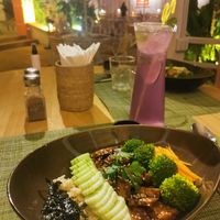 So good! Tofe teriyaki bowl and a home made butterfly pea flower lomonade at HeyBong - The Healthy Secrets  in Siem Reap
