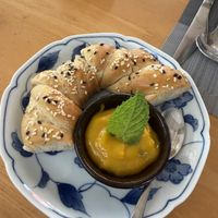 Gluten-free bread with mango sweet sauce  at HeyBong - The Healthy Secrets  in Siem Reap