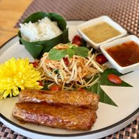 Khmer sausage with papaya salad   at HeyBong - The Healthy Secrets  in Siem Reap