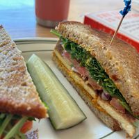 OG Farmers Market Breakfast Sammie and a good pickle at Tandem Bakery & Cafe in Missoula