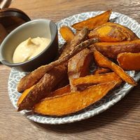 Sweet potato wedges and garlic perinaise. The dip is to die for and the wedges themselves are so crunchy and tasteful at Nando's in Cork