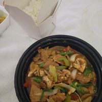 Mock duck with rice and spicy basil sauce at Thai Orchid in Stroudsburg