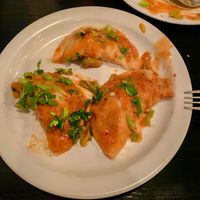 Dumplings in peanut sauce  at Stickers Asian Cafe in Portland