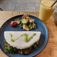 Vegan tapioca with salad and passion fruit juice at Selva in Copenhagen