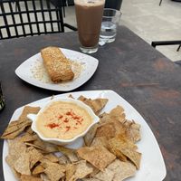 Hummus chips and vegan Saganaki   at Elysian Plant Based Kitchen Bar in Limassol