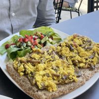 Scrambled eggz and salad  at Elysian Plant Based Kitchen Bar in Limassol