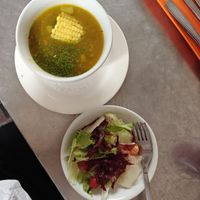 Menu del dia salad and soup at VEGANO El Buen Alimento in Cali