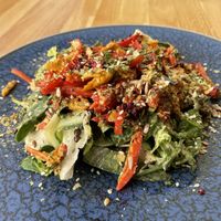 Awesome salad with black lentils and “fake meat”.  at Trip Cafe in Tallinn