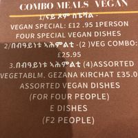 Vegan menu  at Mosob Gezana - Maybe closed in Newcastle Upon Tyne