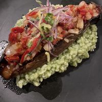 BBQ jackfruits with pickled veggies, fried quinoa and rice  at estela in Rincon