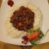 Okra mousakka with basmati rice at Al Madina in Pisa
