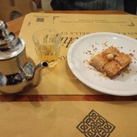 Jasmine tea and baklava with hazelnuts at Al Madina in Pisa