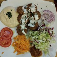 Falafel plate with very delicious hummus at Al Madina in Pisa