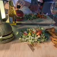Chicken burger and beyond burger  at The Vegan Table in Bangkok