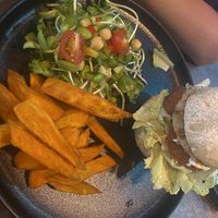 Burger with gluten free bread. The salad on this was also delicious, not just an added extra    at The Vegan Table in Bangkok