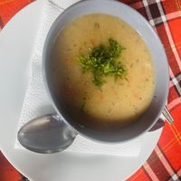 Vegan bean soup. Very satisfying on a snowy day.  at Sunny's in Borovets