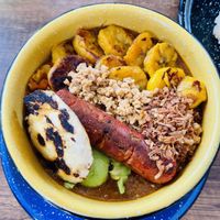 Stew with vegan sausage and vegan protein  at Zona ProSalud in Guatape