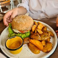 vegan burger at Zona ProSalud in Guatape