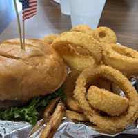 Impossible burger and onion rings  at Penelope's in Estes Park