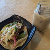 vegan calamari taco, horchata at Mayan Kitchen in Sunnyvale