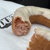 Strawberry French toast donut (spongey cakey)  at Duke's Donut Worx in Mashpee