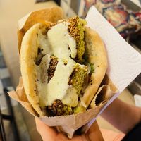 Pita with falafel   at Tahini in Cartagena