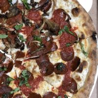 Vegan cheese and pepperoni (and mushrooms 🍄) so good!  at Peels On Wheels in Rochester