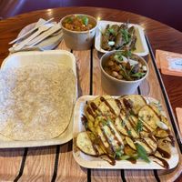 Chickpea curry, plantain and fried okra   at Hullabaloo in Shipley