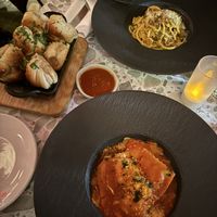 Ricotta ravioli, carbonara and garlic/parsley knots   at Coletta in New York City
