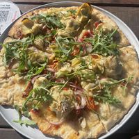Veggie pizza with vegan cheese   at Stoked in Whitianga