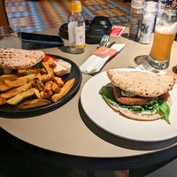 Falafel burger pita with and without fries at Café de Jaren in Amsterdam
