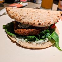 Falafel burger pita without fries at Café de Jaren in Amsterdam