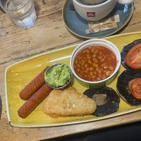 Vegan breakfast with extra mushrooms and hash browns   at Daisy Clough Nurseries in Preston