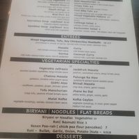 Separate vegan menu at Noon Mirch in Webster