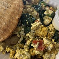 Tofu scramble with rye toast vegan butter and not pictured side of v bacun  at Butter Cafe in Dayton
