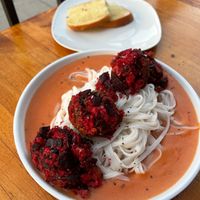 Vodka Sauce BeetBalls at Veggi Chefs at Attitude Lounge in Beverly Hills
