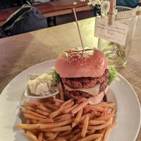 mexican burger (vegan) at Lokalbahnhof in Frankfurt