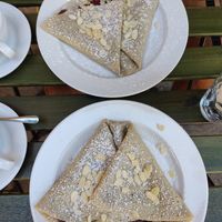 Belgian chocolate and raspberry vegan crepe (top) and Belgian chocolate and almond vegan crepe at Palačinka in Prague