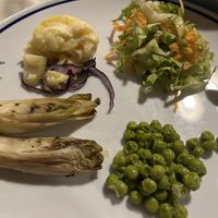 Radicchio from grill, peas from the garden   at Agriturismo Guthiddai in Oliena