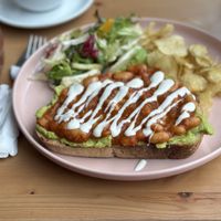 Open Sandwich mit baked beans   at Vera Artisan Bakery in Stirling