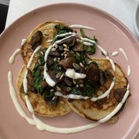 Mushroom and spinach pancakes  at Vera Artisan Bakery in Stirling